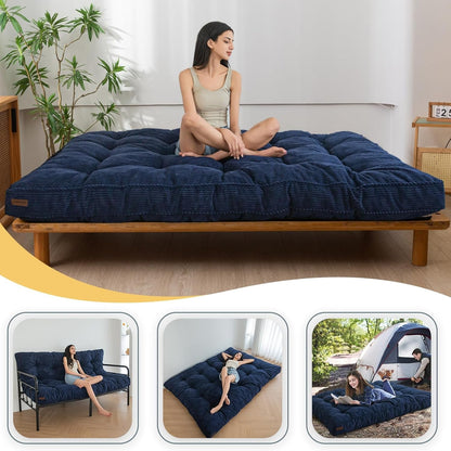 6" Futon Mattress Full Size, Tufted Futons Sofa Couch Bed, Extra Thick Floor Mattress for Adults, Shredded Foam Filling (Frame Not Included), Navy-2