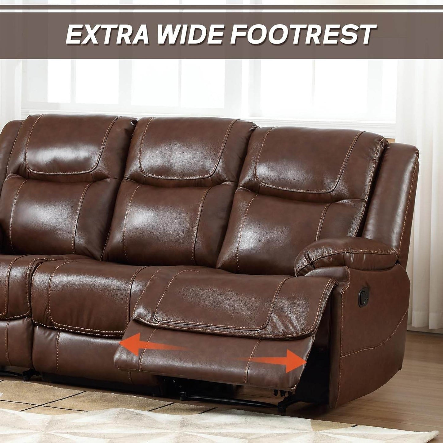 Genuine Leather Manual Recliner Sofa Set, Recliner Chair, Loveseat Reclining Sofa and 3 Seat Recliner Sofa, Couch Furniture Set for Living Room, Meeting Room, Brown(Recliner+Loveseat+Sofa) - Loft&Timber