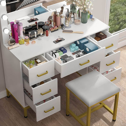 White Vanity Desk Set with Lighted Mirror - Loft&Timber