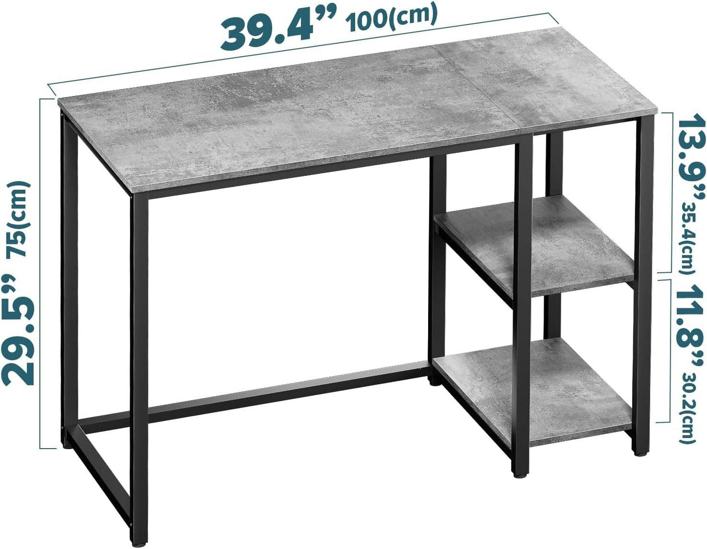 Computer Desk 40 Inches with 2-Tier Shelves in Gray - Loft&Timber