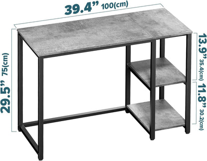 Computer Desk 40 Inches with 2-Tier Shelves in Gray - Loft&Timber