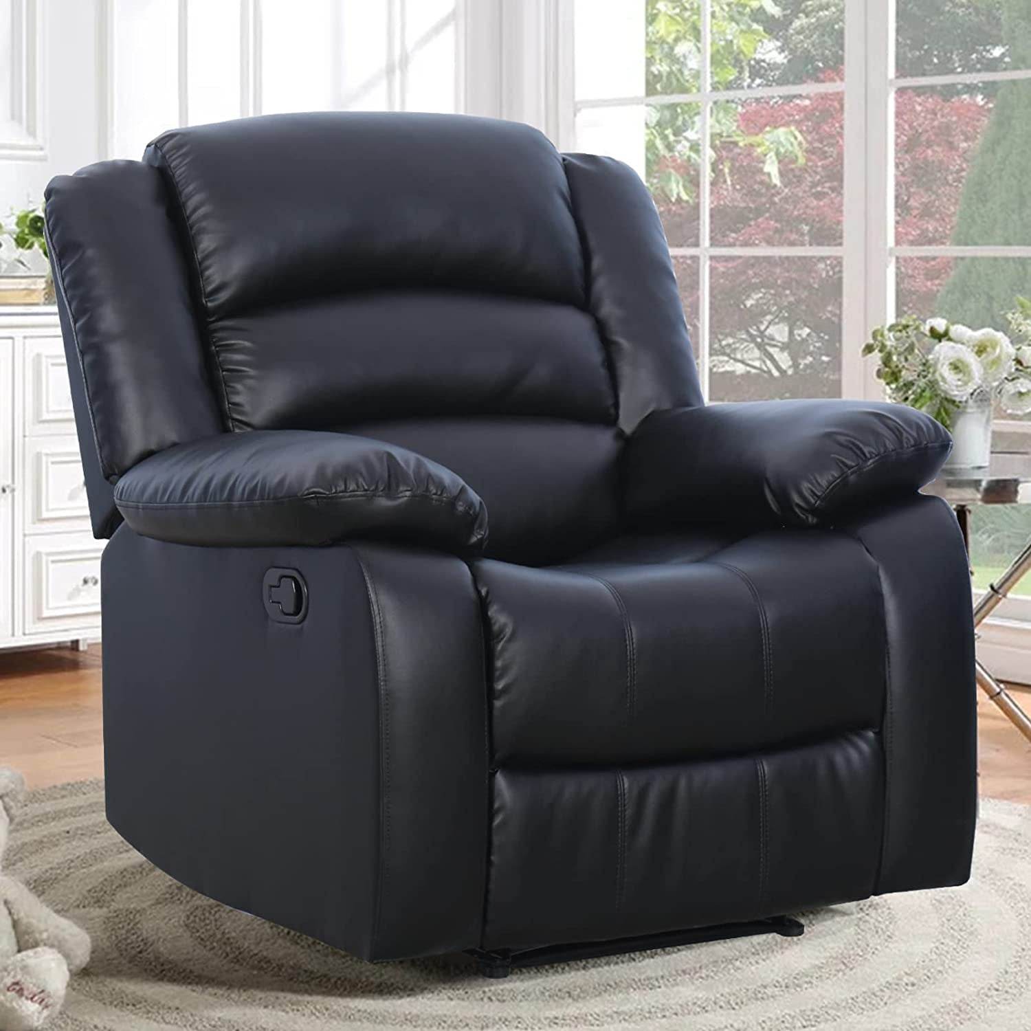 Black Recliner Chair with Overstuffed Arm and Back - Loft&Timber