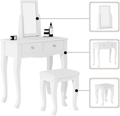 Makeup Vanity Table Set with 360° Rotation Mirror - Loft&Timber