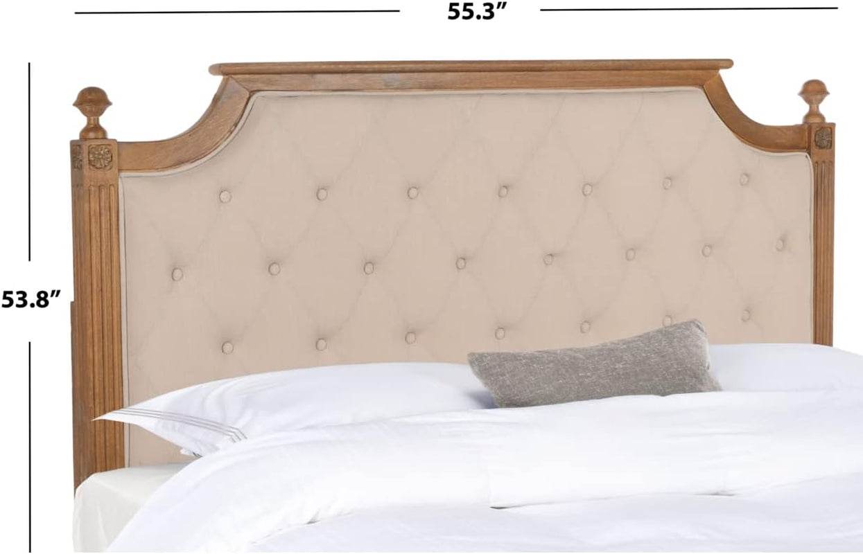 Tufted Linen Headboard in Beige and Rustic Oak - Loft&Timber