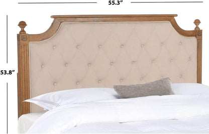 Tufted Linen Headboard in Beige and Rustic Oak - Loft&Timber