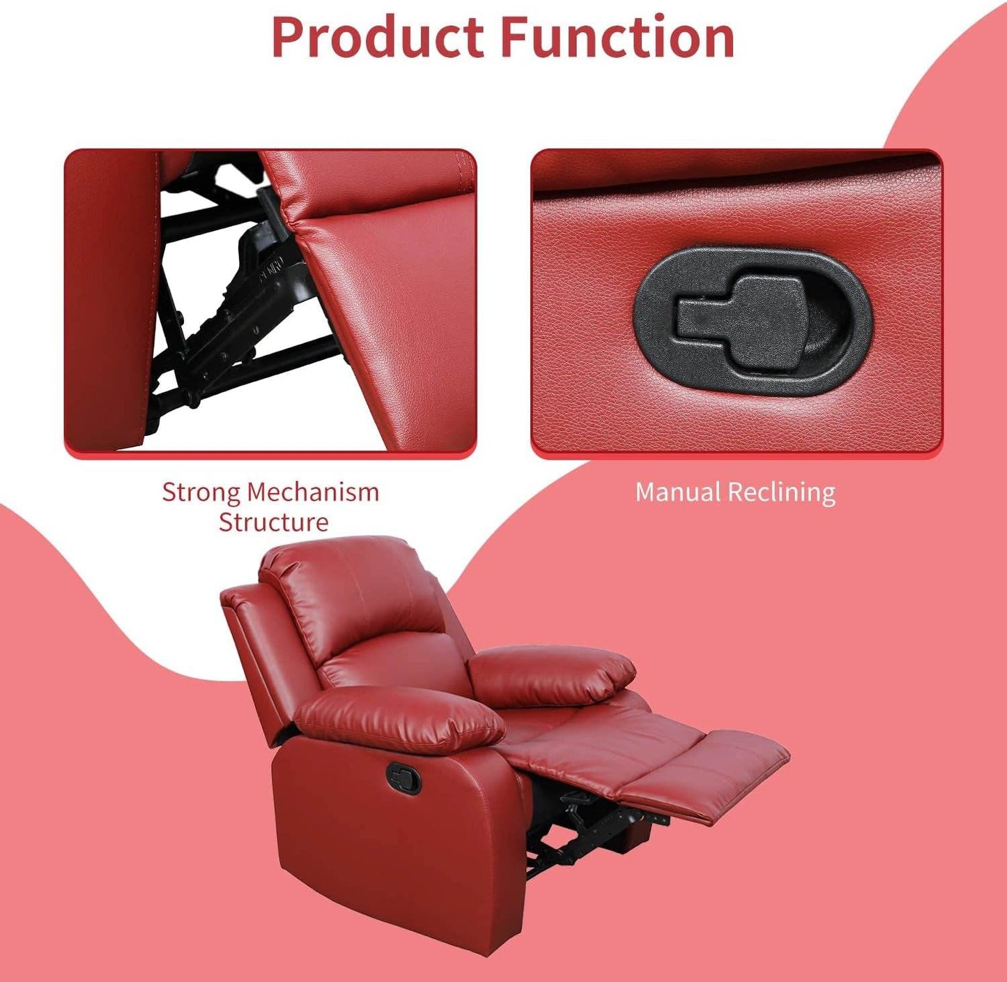 Red Manual Leather Recliner Sofa Set - Loft&Timber
