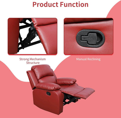 Red Manual Leather Recliner Sofa Set - Loft&Timber