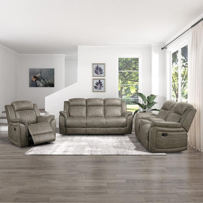 Modern Recliner Living Room Set, Sandy Brown Microfiber Upholstery, 3-Piece Set (Reclining Chair, Loveseat, Sofa), 83.5"L X 38"W X 41"H-0