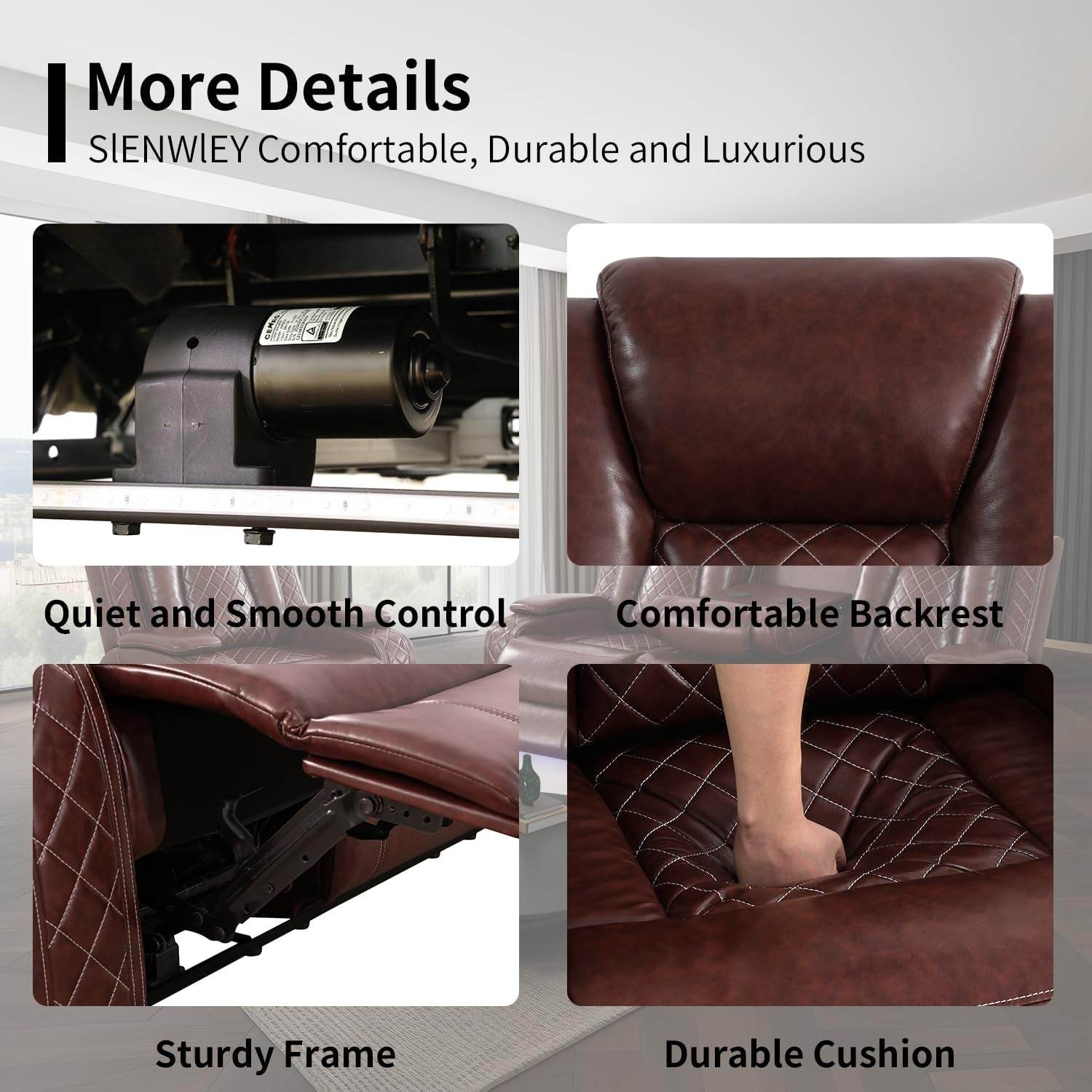 Power Brown Leather Reclining Sofa Set with LED Light - Loft&Timber