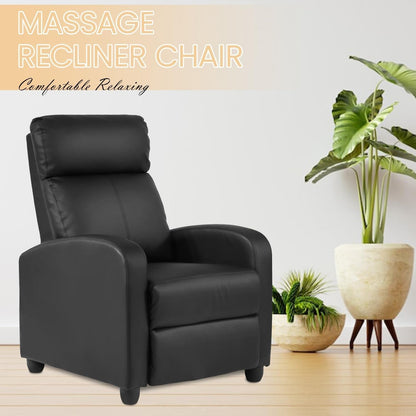 Recliner Chair Breathable Padded PU Leather Massage Single Sofa Recliners for Small Recliner Chair with Footrest Home Theater Seating for Bedroom Living Room,Black-2