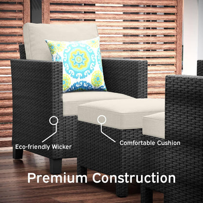 Patio Furniture Set - Outdoor Patio Furniture Sets, Patio Sectional Furniture Set, 5 Piece Patio Furniture Sets, Patio Conversation Sets, Black Wicker Patio Furniture with off White Cushions-3