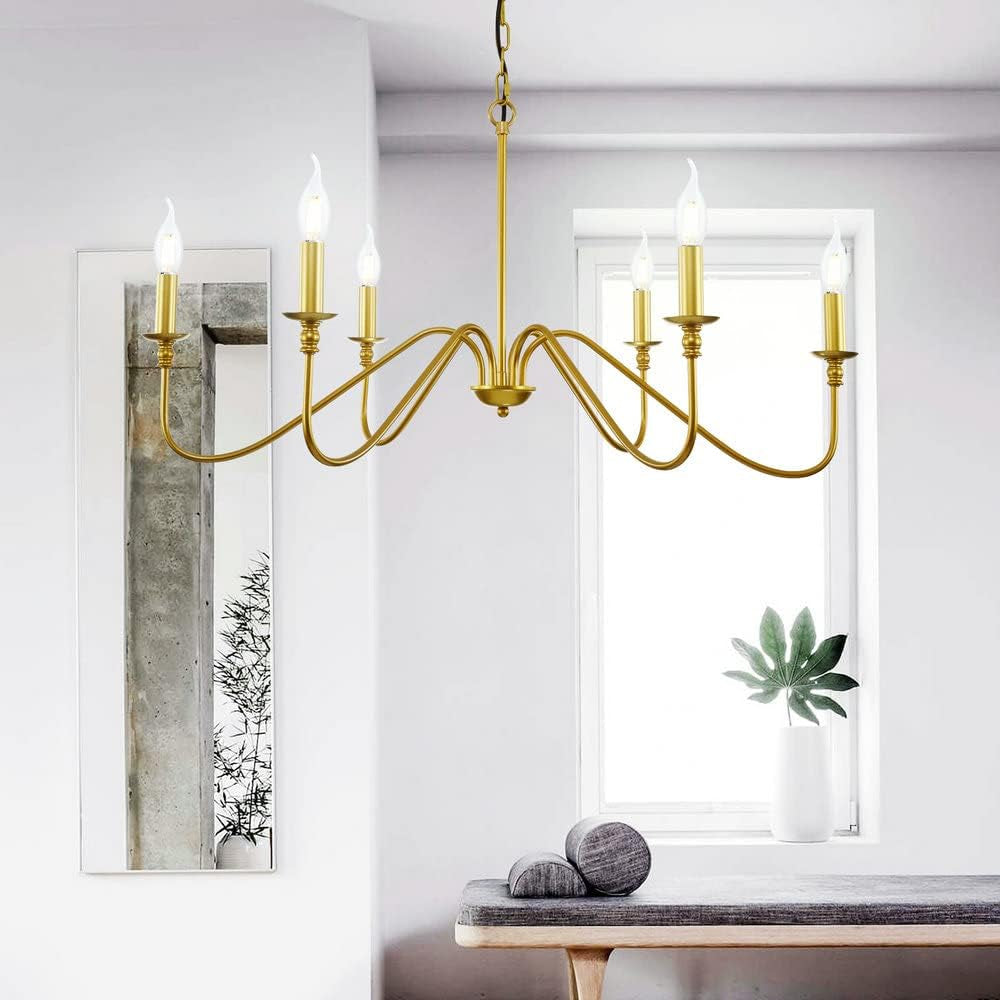 Gold Chandelier, 6-Light Chandelier for Dining Room, Bedroom, Foyer, Living Room, Kitchen Island, Entryway, Office, Bar,Farmhouse Decor-1
