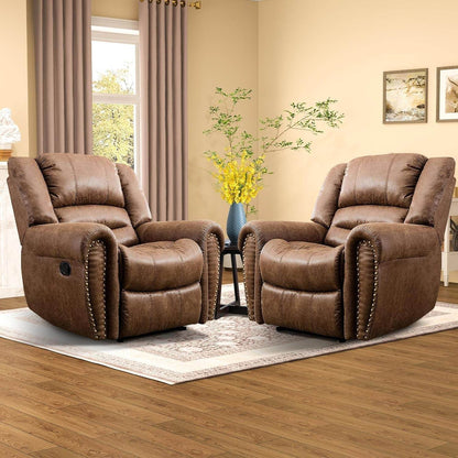 Leather Recliner Chair Set of 2, Classic and Traditional Manual Recliner Chair with Comfortable Arms and Back,Manual Single Recliner Sofa for Living Room, Nut Brown - Loft&Timber