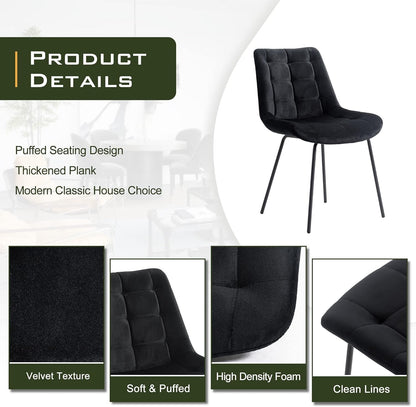 Black Velvet Upholstered Dining Chair Set Of 2 Kitchen-4