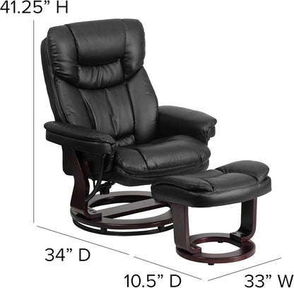 Allie Leathersoft Upholstered Recliner with Footrest, Arms, and Headrest, Padded Swivel Recliner Chair and Ottoman Set, Black - Loft&Timber
