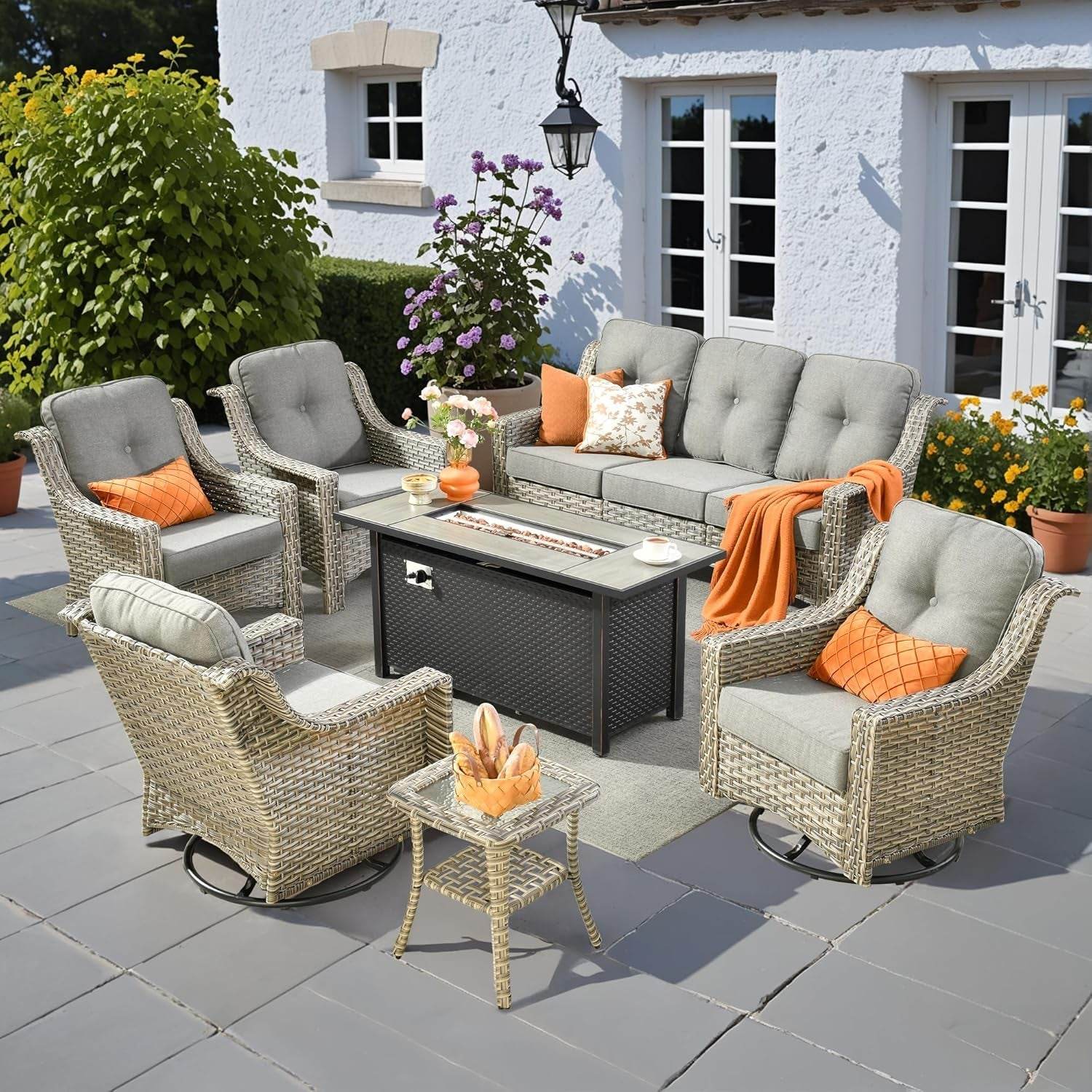 Outdoor Patio Furniture Set with Fire Pit Table - Loft&Timber