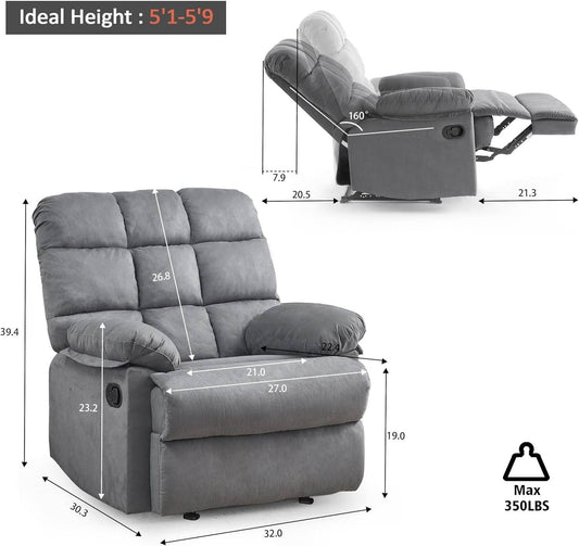 Rocker Recliner Chair, Overstuffed Large Manual Rocking Recliner for Adults, Upholstered Comfy Soft Fabric Living Room Reclining Sofa Chair(Gray) - Loft&Timber