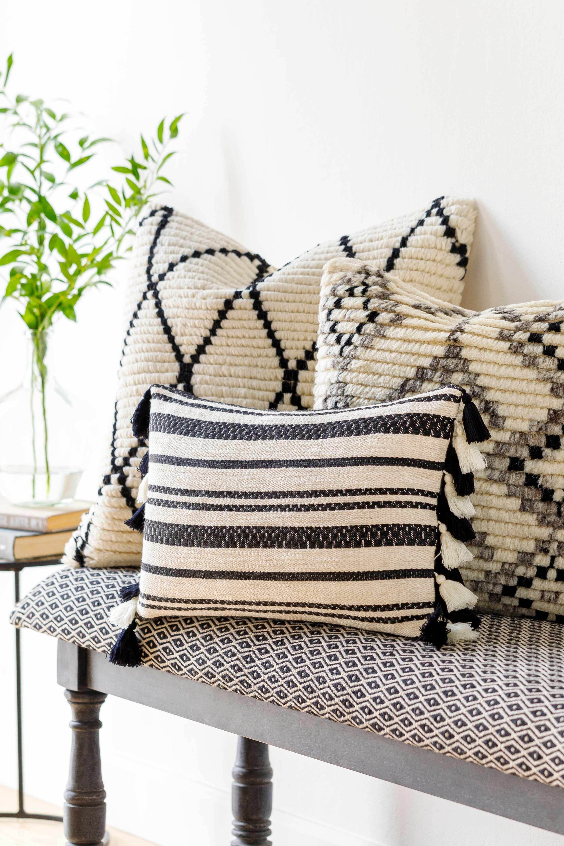 Munden Black White Striped Lumbar Pillow - Promo - Loft&Timber