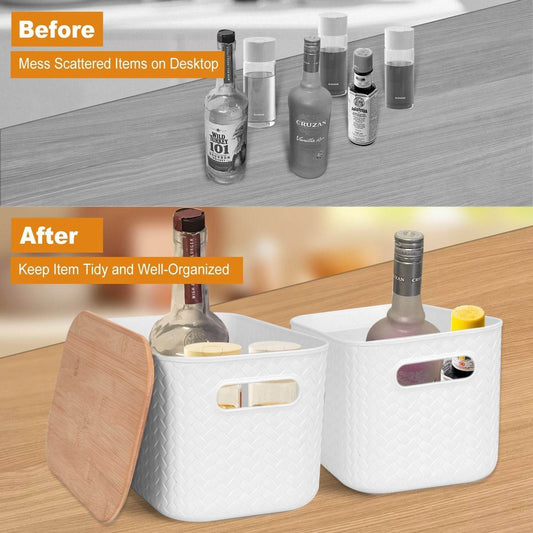 2Pcs Storage Bins with Bamboo Lids Stackable Plastic Storage Container with Handle - Loft&Timber