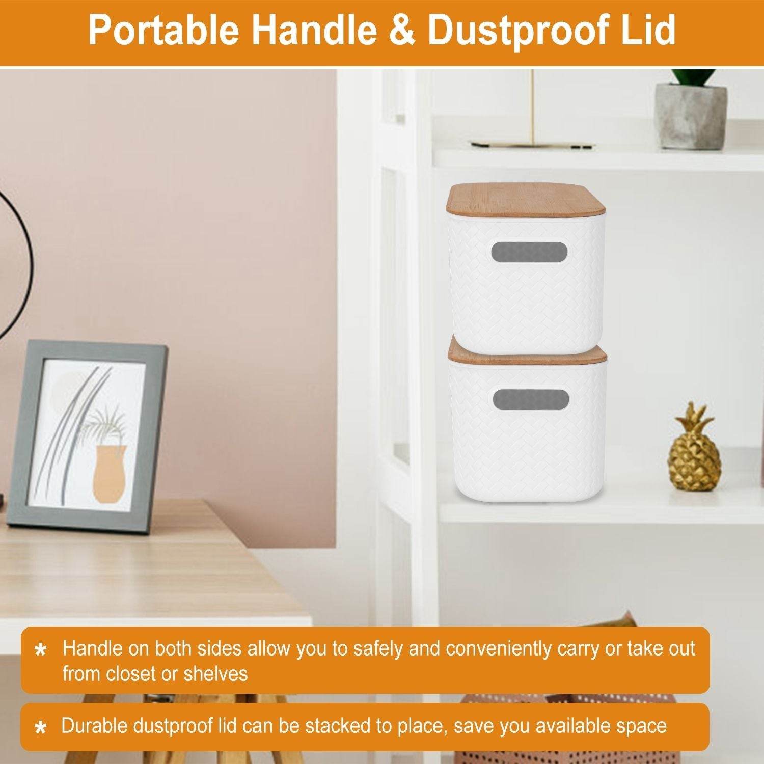 2Pcs Storage Bins with Bamboo Lids Stackable Plastic Storage Container with Handle - Loft&Timber