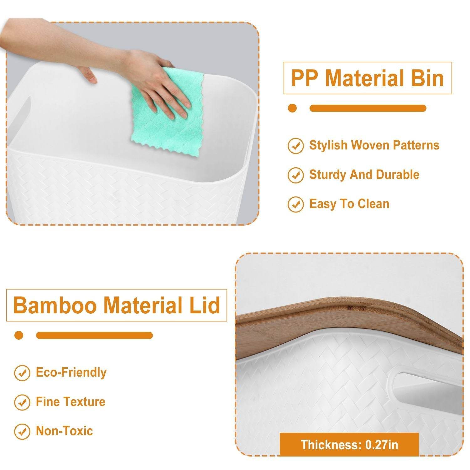 2Pcs Storage Bins with Bamboo Lids Stackable Plastic Storage Container with Handle - Loft&Timber