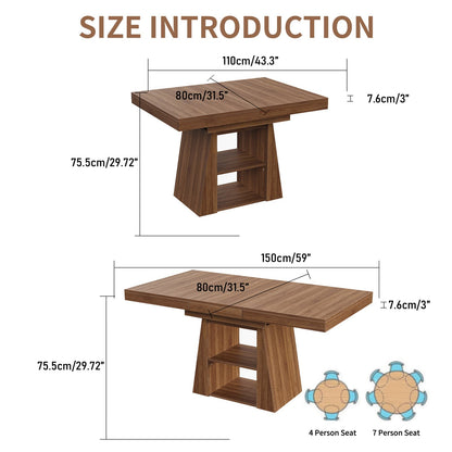 DT005-WA 43.3"–59" Extendable Dining Table with Storage, Rectangular Table-1