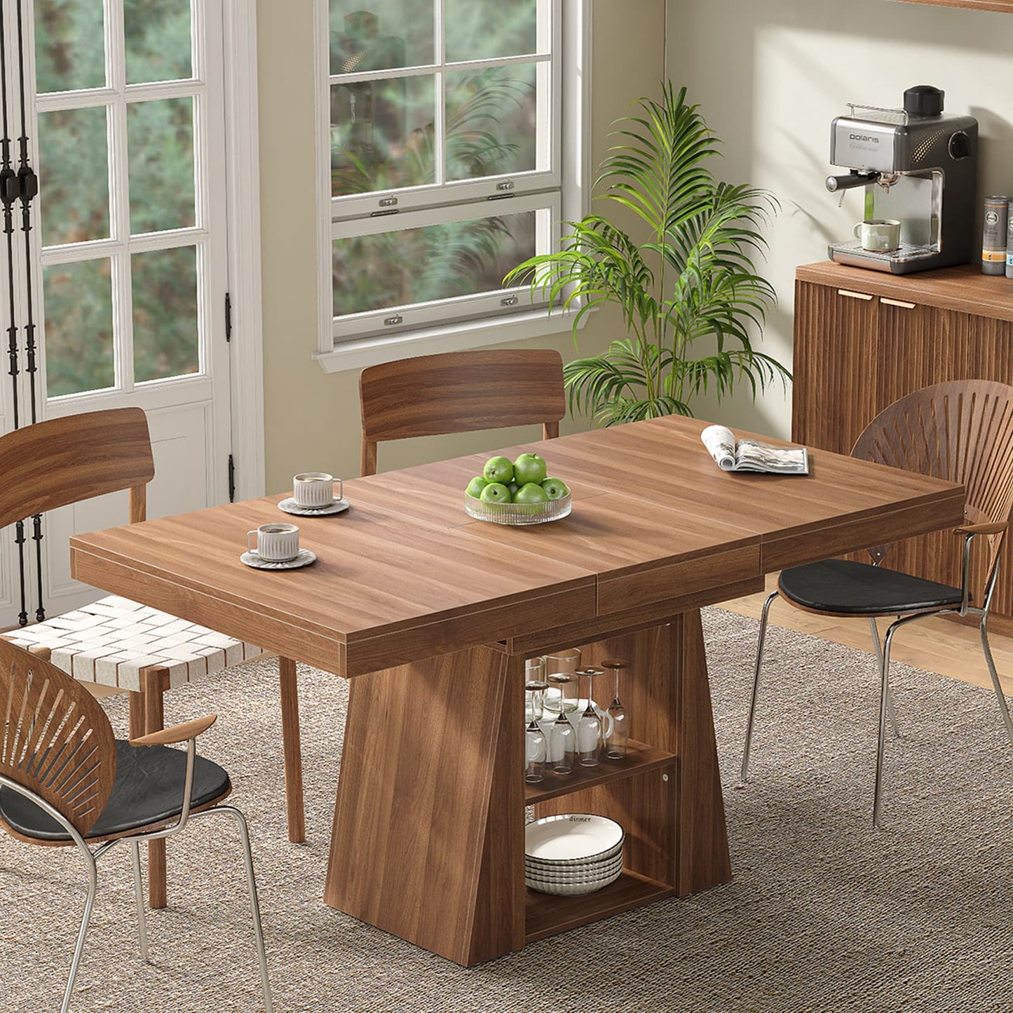 DT005-WA 43.3"–59" Extendable Dining Table with Storage, Rectangular Table-3
