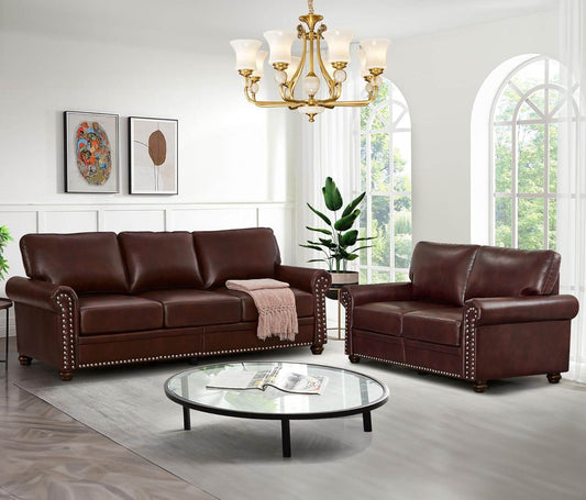 2-Piece Comfy Upholstered PU Leather Sofa in Red Brown - Loft&Timber