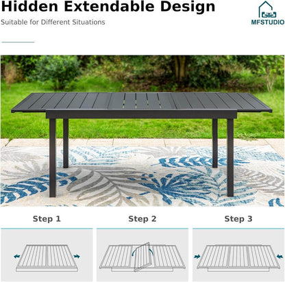 9-Piece Metal Outdoor Patio Dining Furniture Set 8 Sling Dining Swivel Chairs and 1 Expandable Outdoor Dining Rectangle Table, Blue - Loft&Timber