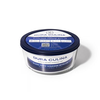 Glass Food Storage Containers - 8 Piece (4 Containers + 4 Lids) Round Nesting Space-Saving Set - Loft&Timber