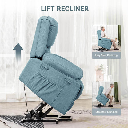 Electric Power Lift Chairs Recliners for Elderly,Recliner Chair with Massage and Heat,2 Side Pockets, Fabric(Blue) - Loft&Timber