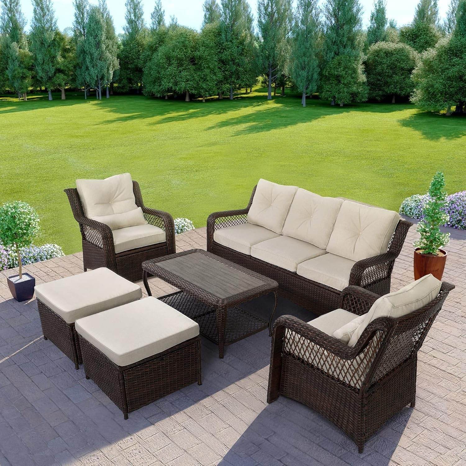 Elegant Six Piece Wicker Patio Furniture Set Outdoor - Loft&Timber