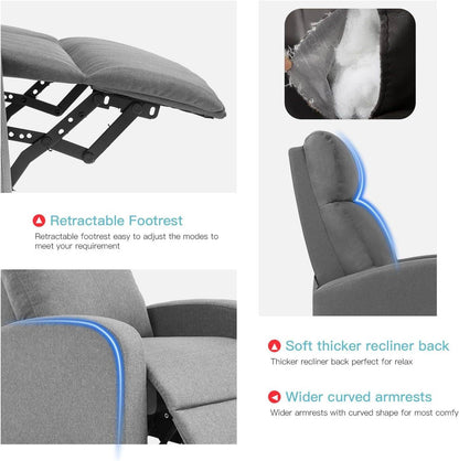 Recliner Chair Single Reclining Sofa, Grey - Loft&Timber