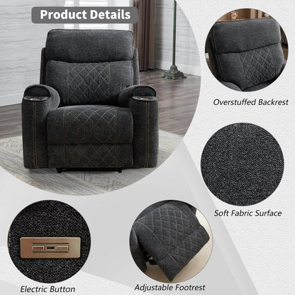 Classic Power Recliner Sofa with Cup Holders and Double Layer Backrest - Loft&Timber