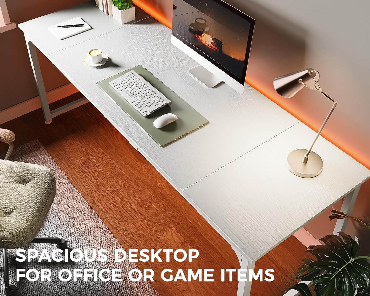 Computer Desk, 80 Inch Office Desk in White - Loft&Timber