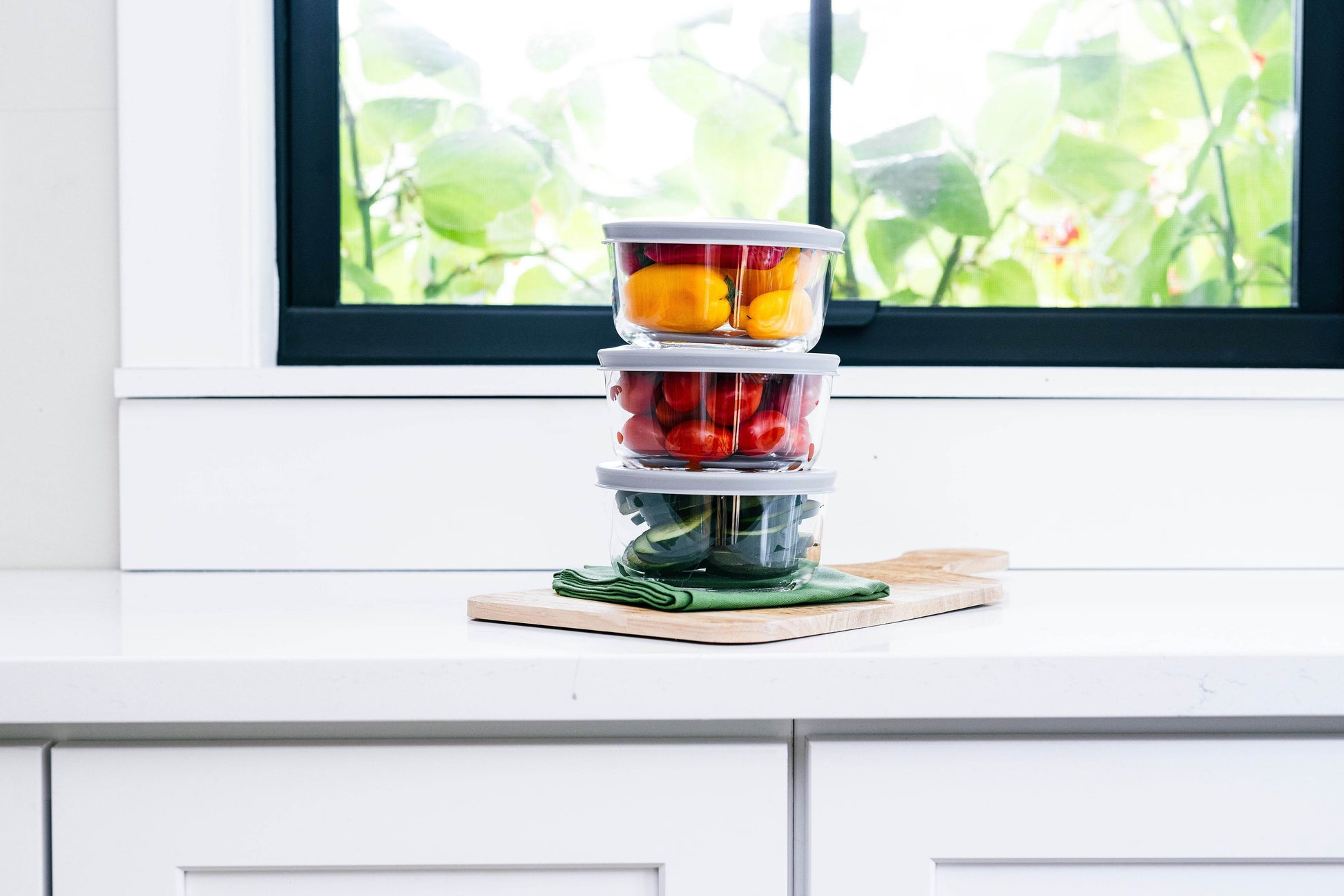 Glass Food Storage Containers - 6 Piece 2 Cup Set (3 Containers + 3 Lids) - Loft&Timber