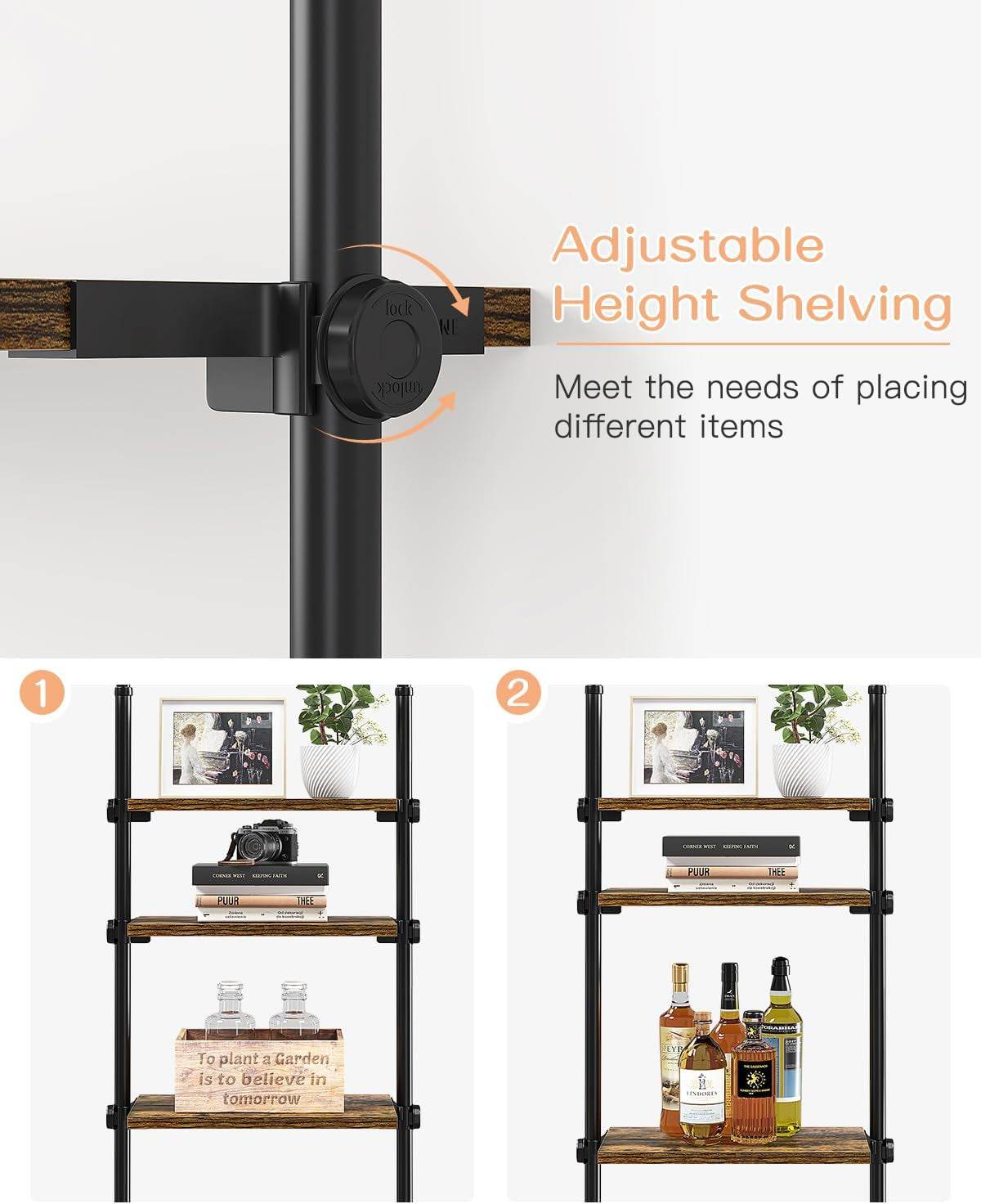 Adjustable Tall Narrow Bookshelf for Bedroom, 64 to 113Inch Height - Loft&Timber