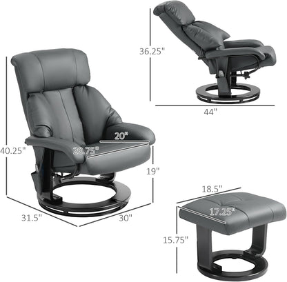 Massage Recliner Chair Ottoman 360 Swivel Leather Gray-2