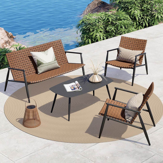Vintage Brown Wicker Outdoor Furniture Set for Patio - Loft&Timber