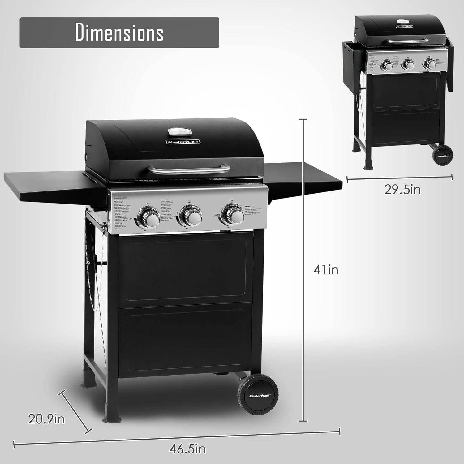 3-Burner Propane Grill Foldable Shelves, 30,000 BTU, Patio - Loft&Timber