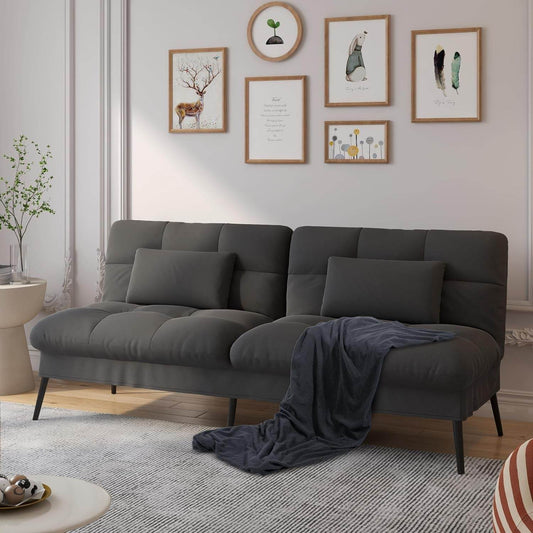 Convertible Futon Sofa Bed, 68″Fabric Futon Couch with Adjustable Backrest, Folding Futon Sleeper Recliner for Living Room Furniture (Black)-1
