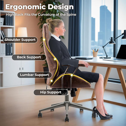 Ergonomic Office Chair,Modern Computer Desk Chair,High Back Suede Fabric Desk Chair with Lumbar Support for Executive or Home Office (Dark Coffee)-3