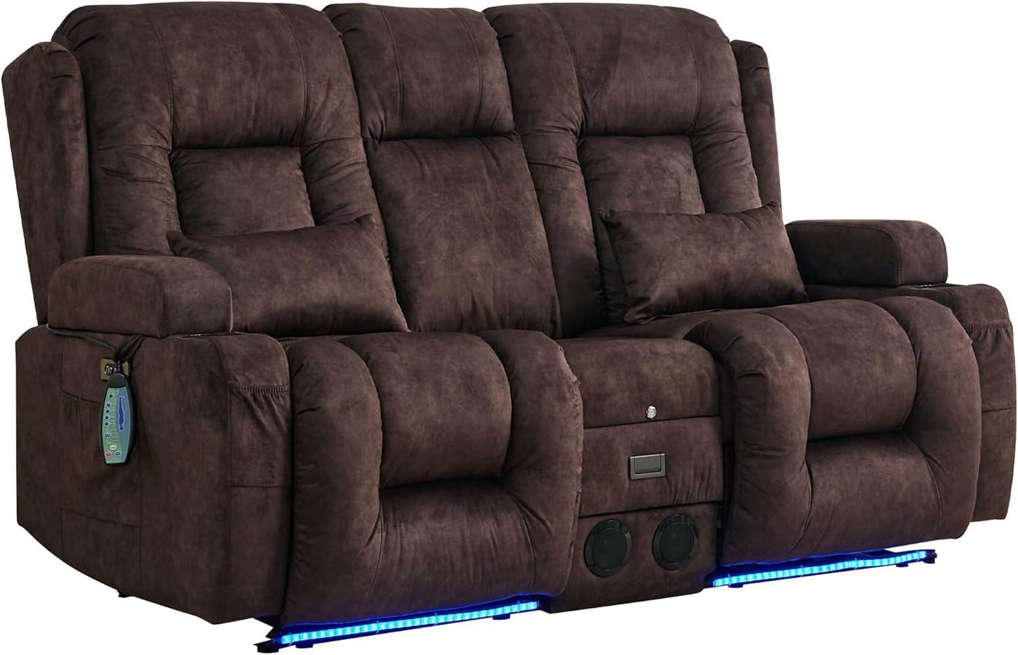 Power Loveseat Recliner Sofa with Massage & Heat (Velvet, Brown) - Loft&Timber