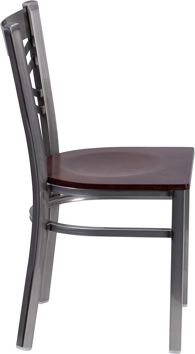 2 Pack Hercules Series Clear Coated X Back Metal Dining Chair Walnut Wood Seat-4
