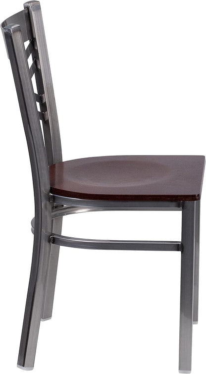 2 Pack Hercules Series Clear Coated X Back Metal Dining Chair Walnut Wood Seat-4