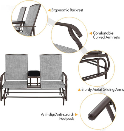 Two-Seat Outdoor Glider Bench with Center Table - Loft&Timber