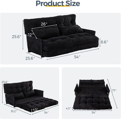 Adjustable Floor Sofa Couch with 2 Pillows, Multi-Functional Bean Bag Bed, 5-Position Foldable Lazy Sofa Sleeper Bed with Armrest, Versatile Floor Seating Sofa for Reading, Black, Double - Loft&Timber