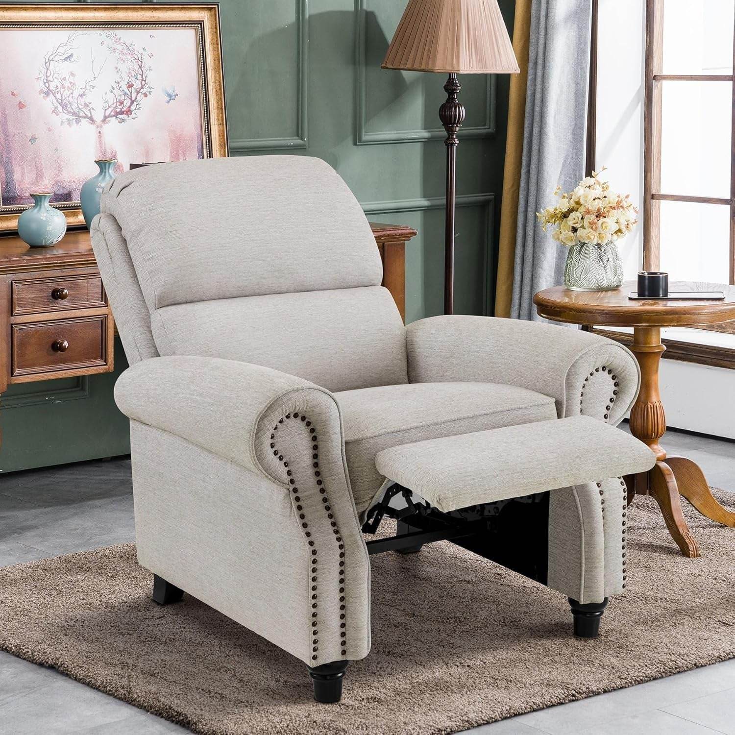 Pushback Recliner Chair, Chenille Upholstered Accent Chairs, (Beige) - Loft&Timber