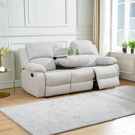 Grey White Microfiber Leather Recliner Sofa Set - Loft&Timber