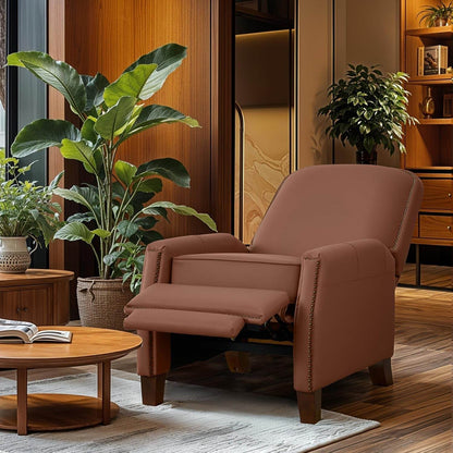 Pushback Chair, Mid-Century Modern Faux Leather Recliner, Brown - Loft&Timber